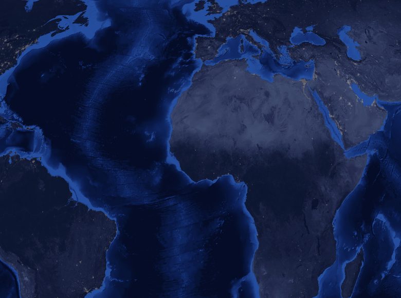 Carte de l’Atlantique et de l’océan Indien : représentations de l’IFEM et ports de l’espace maritime francophone